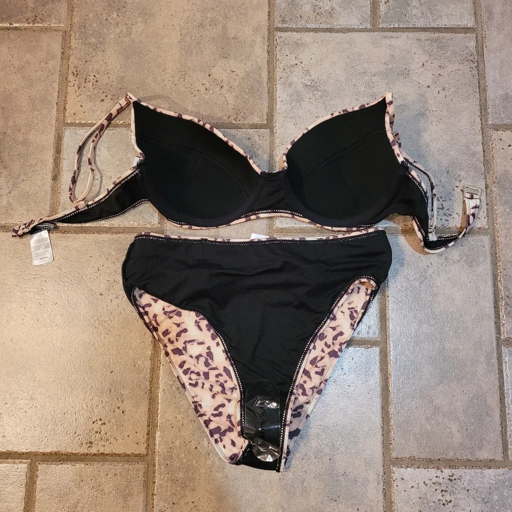 WeWoreWhat Tortoise shell Belted High Waist Bikini Set L NWT